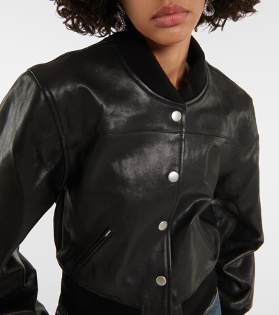 Shop Isabel Marant Adriel Leather Bomber Jacket In Black