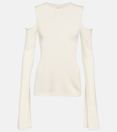 Rick Owens Cold-shoulder Ribbed Wool Sweater In White
