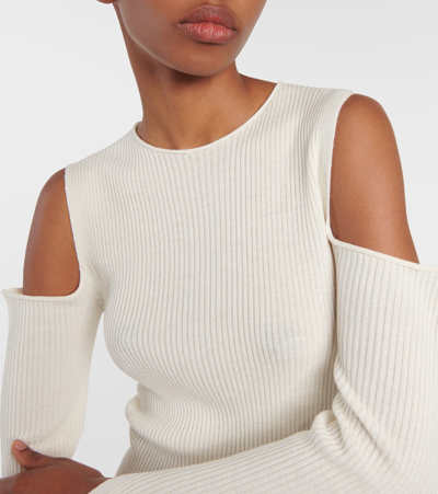 Rick Owens Cold-shoulder Ribbed Wool Sweater In White