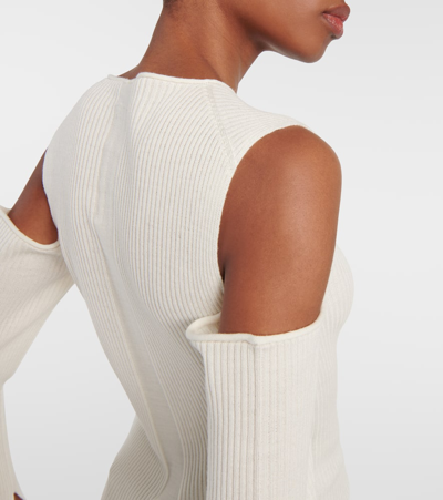 Rick Owens Cold-shoulder Ribbed Wool Sweater In White
