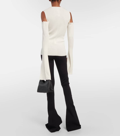 Rick Owens Cold-shoulder Ribbed Wool Sweater In White