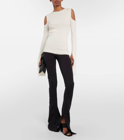 Rick Owens Cold-shoulder Ribbed Wool Sweater In White