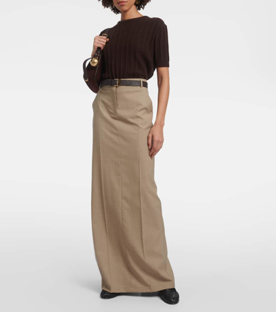 Shop Max Mara Circe Virgin Wool Maxi Skirt In Beige