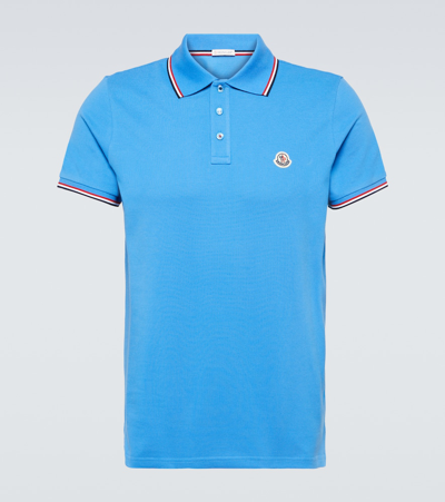 Shop Moncler Cotton Piqué Polo Shirt In Blue