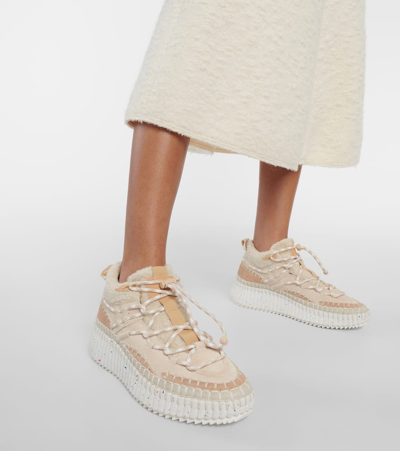 Shop Chloé Nama Shearling-lined High-top Sneakers In Beige