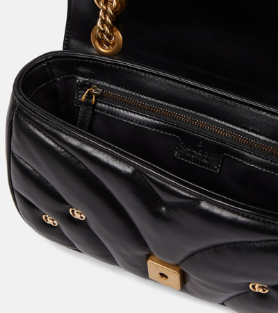Shop Gucci Gg Marmont Small Leather Shoulder Bag In Black