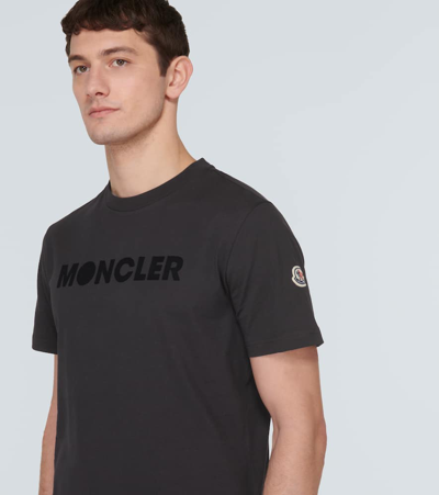 Shop Moncler Cotton-blend Jersey T-shirt In Black