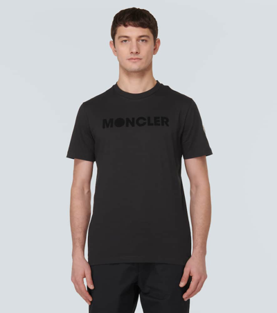 Shop Moncler Cotton-blend Jersey T-shirt In Black