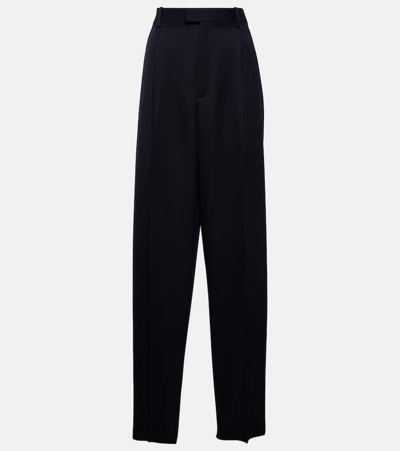 Shop Bottega Veneta High-rise Wool Twill Straight Pants In Blue