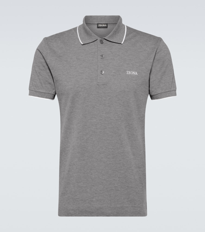 Zegna Piquet Polo Shirt Collar Sleeves In Gray