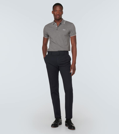 Zegna Piquet Polo Shirt Collar Sleeves In Gray