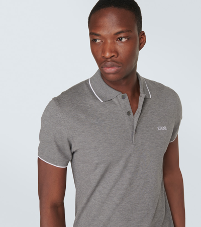 Zegna Piquet Polo Shirt Collar Sleeves In Gray