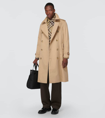 Shop Burberry Cotton Gabardine Trench Coat In Honey