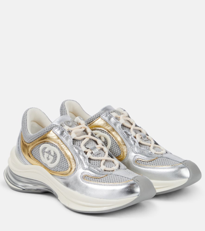 Shop Gucci Run Leather-trimmed Sneakers In Sil/pl.n/sil/my.wh/s