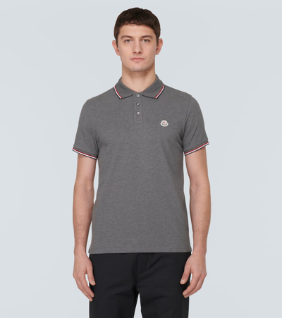 Shop Moncler Cotton Piqué Polo Shirt In Grau