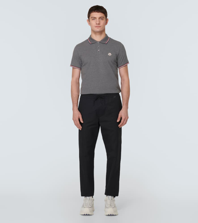 Shop Moncler Cotton Piqué Polo Shirt In Grau