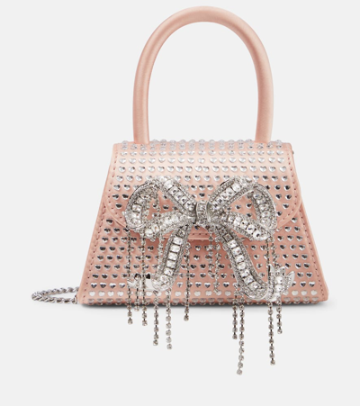 Shop Self-portrait The Bow Micro Embellished Tote Bag In Pink