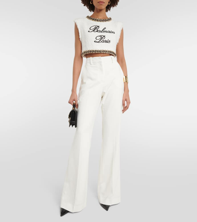 Balmain Stretch-crepe Wide Leg Pants In White