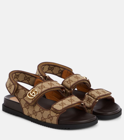 Shop Gucci Double G Canvas Sandals In Beige