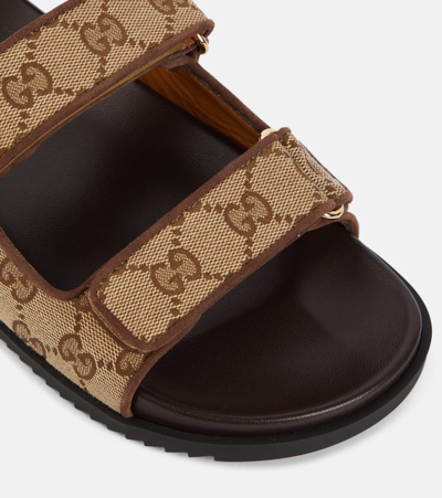 Shop Gucci Double G Canvas Sandals In Beige