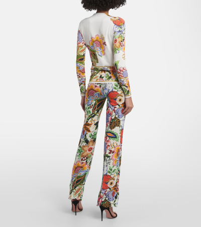 Etro Multicolored Floral Print Silk Blend Sweater In White