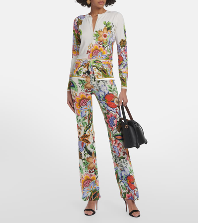 Etro Multicolored Floral Print Silk Blend Sweater In White
