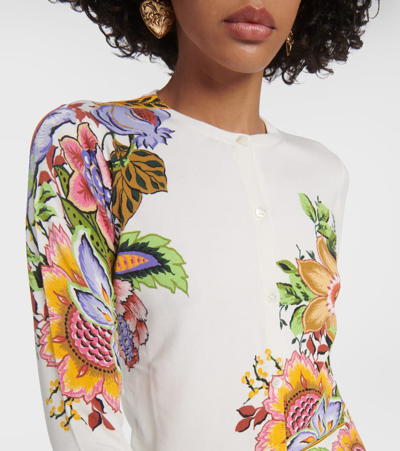Etro Multicolored Floral Print Silk Blend Sweater In White