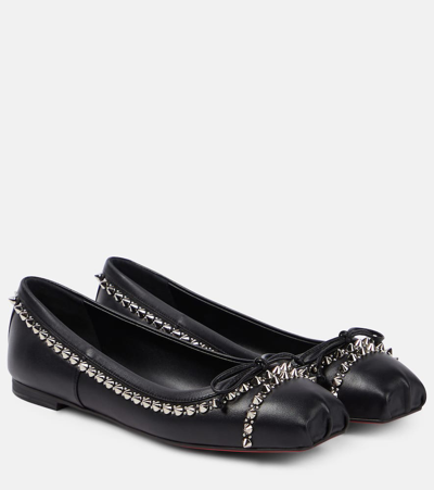 Shop Christian Louboutin Mamadrague Spikes Embellished Leather Ballet Flats In Black