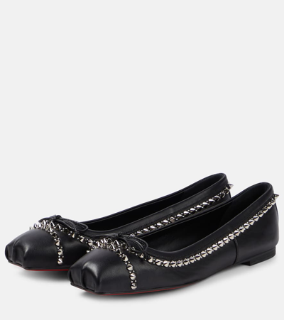 Shop Christian Louboutin Mamadrague Spikes Embellished Leather Ballet Flats In Black