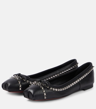 Christian Louboutin Mamadrague Spikes Embellished Leather Ballet Flats In Black