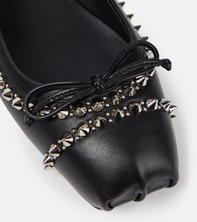 Shop Christian Louboutin Mamadrague Spikes Embellished Leather Ballet Flats In Black