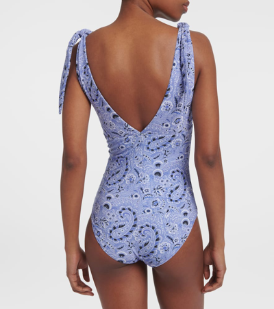 Etro V-neck Floral Swimsuit In Blue