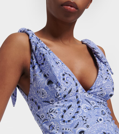 Etro V-neck Floral Swimsuit In Blue