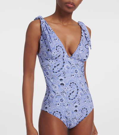 Etro V-neck Floral Swimsuit In Blue