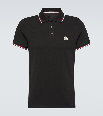 Shop Moncler Logo Cotton Piqué Polo Shirt In Black