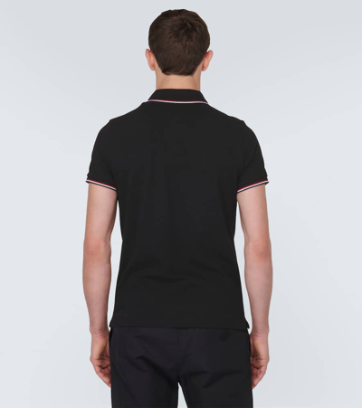 Shop Moncler Logo Cotton Piqué Polo Shirt In Black
