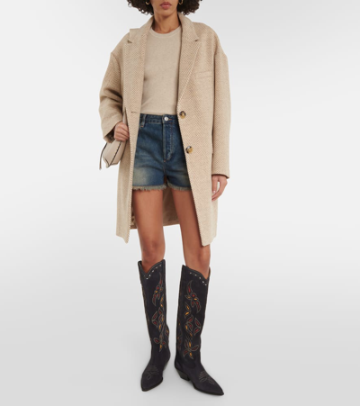 Isabel Marant Denvee Cutout Embroidered Leather-trimmed Suede Knee Boots In Black