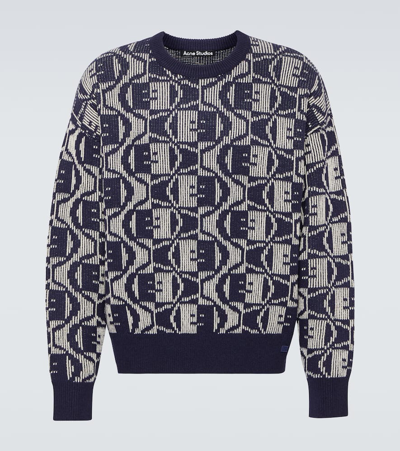 Shop Acne Studios Face Wool And Cotton Jacquard Sweater In Multicoloured