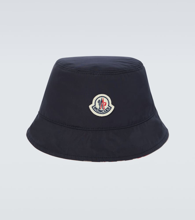 Shop Moncler Logo Bucket Hat In Blue
