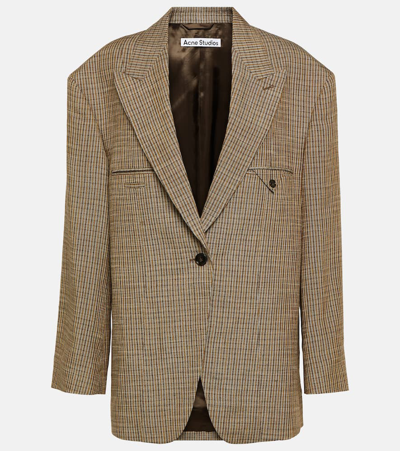 Shop Acne Studios Jemily Checked Linen-blend Jacket In Brown