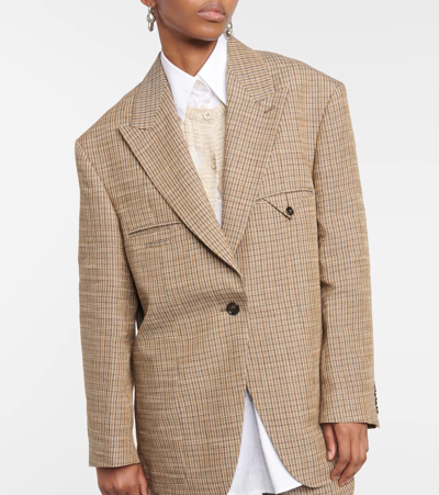 Shop Acne Studios Jemily Checked Linen-blend Jacket In Brown