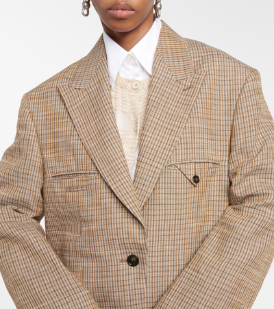 Shop Acne Studios Jemily Checked Linen-blend Jacket In Brown