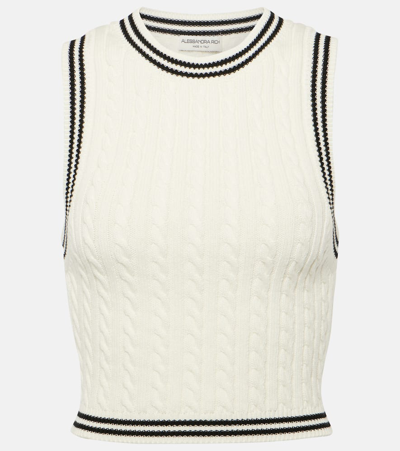 Shop Alessandra Rich Cable-knit Cotton Sweater Vest In White