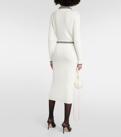 Shop Alessandra Rich Cable-knit Cotton Polo Sweater In White