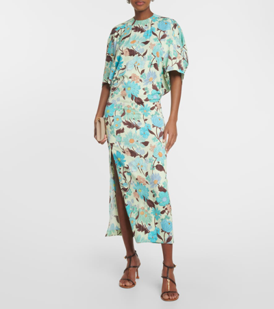 Stella Mccartney Womens Multicolor Mint Floral-print Split-hem Stretch-woven Maxi Dress In Multicoloured