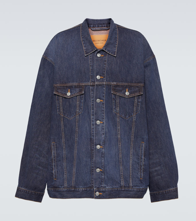 Shop Balenciaga Oversized Cotton And Silk Denim Jacket In Blue