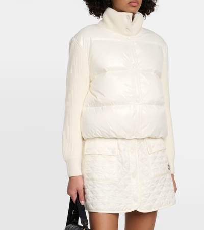 Shop Moncler Down-paneled Wool Jacket In White