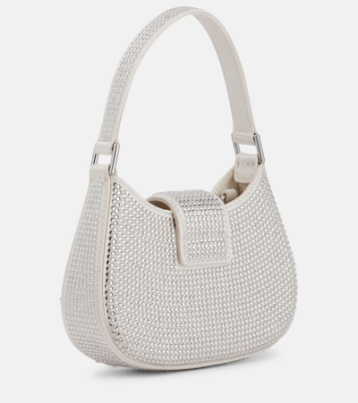 Shop Self-portrait The Bow Micro Embellished Tote Bag In Silver