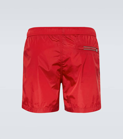 Shop Moncler Logo Swim Trunks In Red