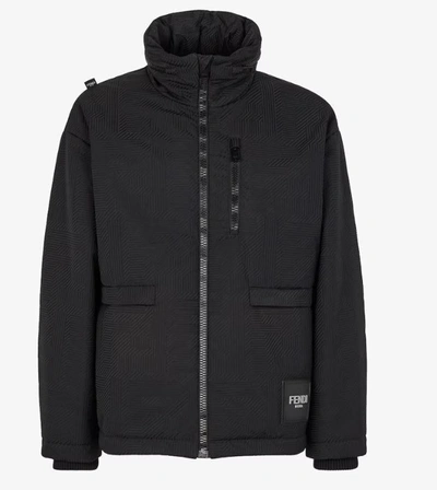 Shop Fendi Nylon Jacket With Knit Cuffs In Black